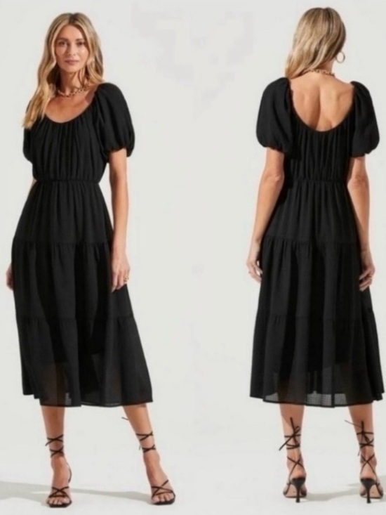 Astr Dresses & Skirts - ASTR The Label Black Puff Sleeve Tiered Midi Dress Size Medium